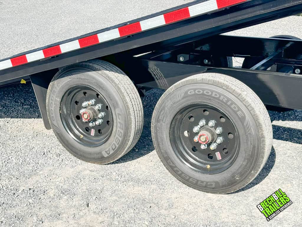 Wheels on the tilt deck trailer.
