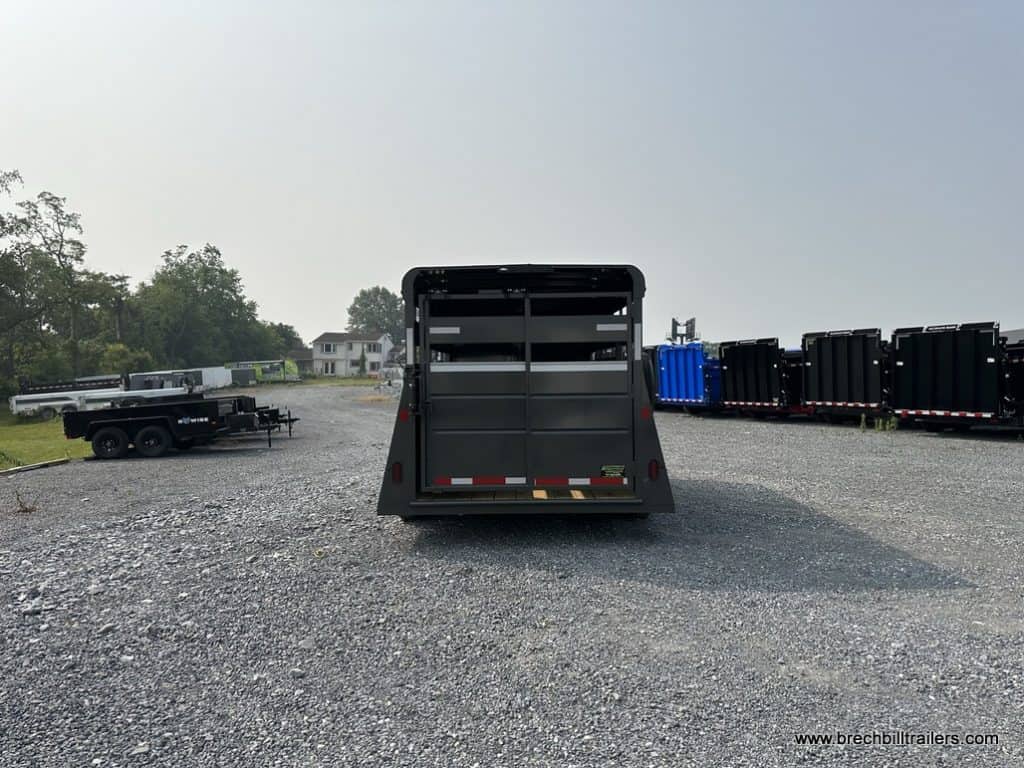 Back view of Valley 12K Stock Trailer 6’8″x16’ (26816HD)
