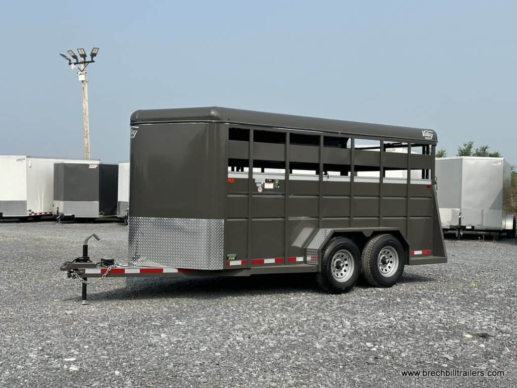 Side of a new Valley stock trailer for sale.