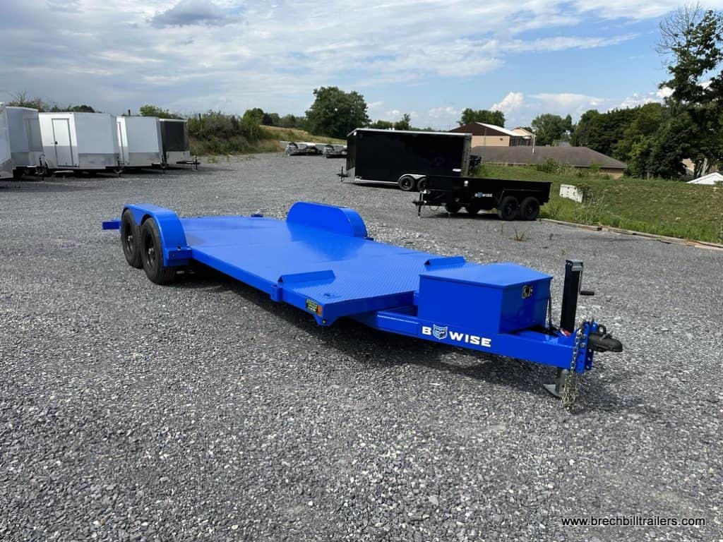 A Bwise CHT 10K Car-Hauler Hydraulic Tilt trailer painted blue with black wheels.