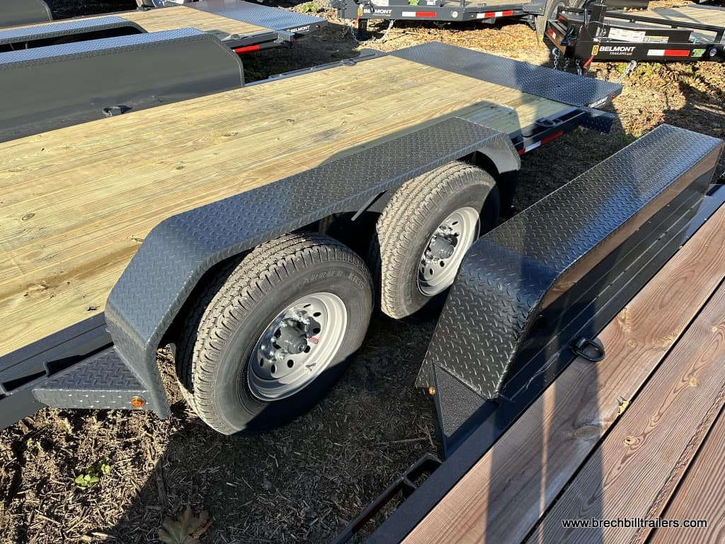 Wheels and fender on the Belmont Low Pro Gravity Tilt Skid Steer Equipment Trailer
