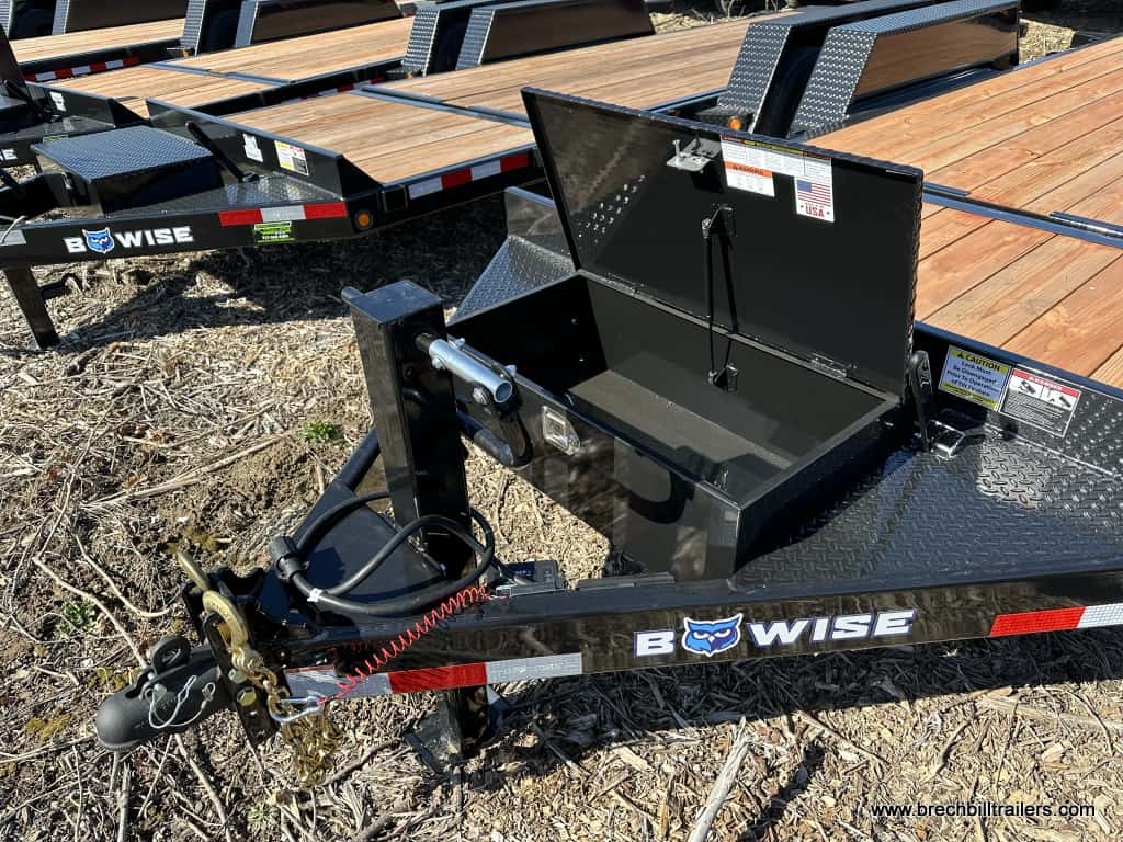 Empty storage toolbox on the front of the trailer