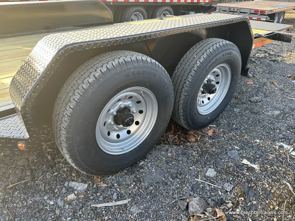 Wheels on the Belmont Low Pro Gravity Tilt Skid Steer Equipment Trailer