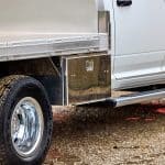 EBY aluminum flatbed truck body tool box with stainless lid professionally installed in Pennsylvania