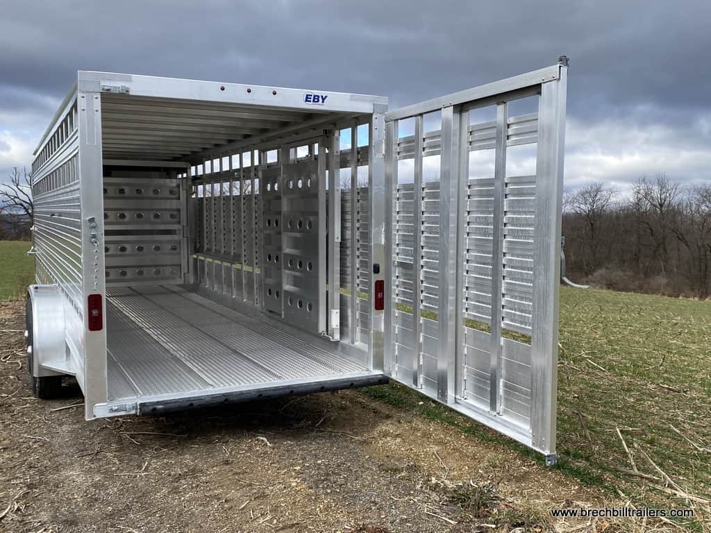 Back door open on the EBY Maverick 14K Gooseneck Livestock Trailer