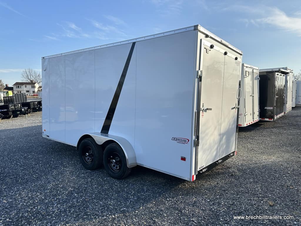 A white Bravo cargo trailer for sale .