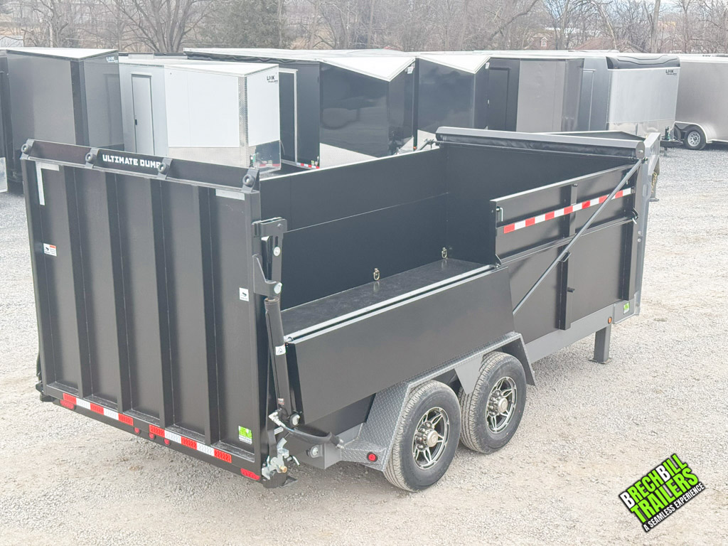 A Bwise gooseneck dump trailer on display