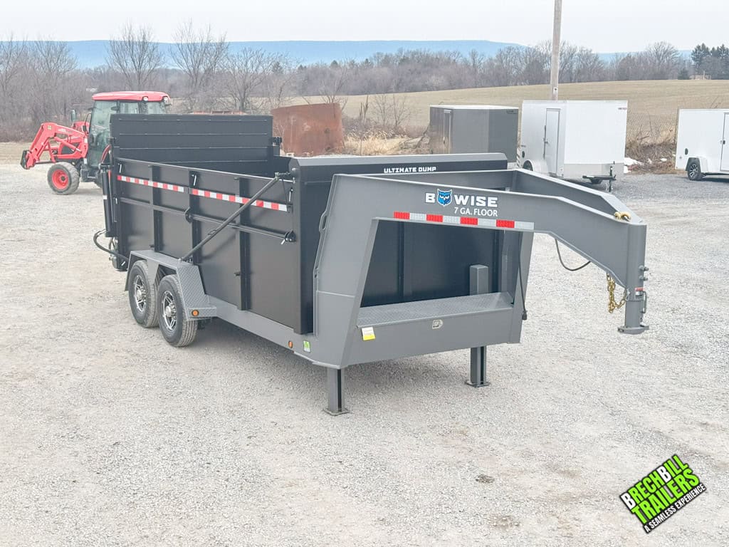 a trash removal company's dump trailer parked in the lot