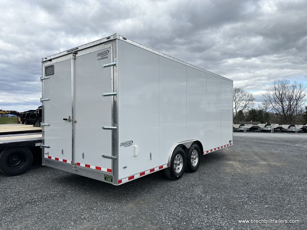 A white Bravo Star aluminum cargo trailer for sale.