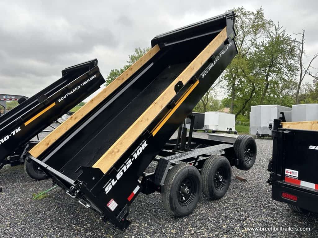 6x12 Southland 10K Tandem Axle Dump Trailer in the dump position