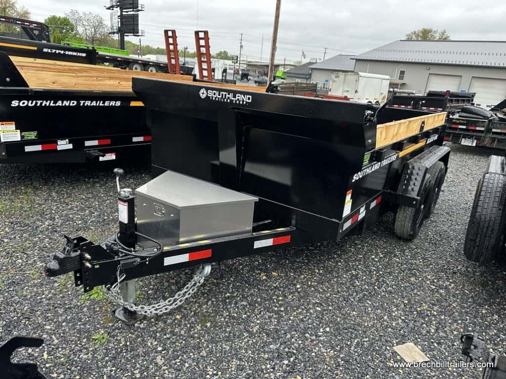 Front of Southland 10K Tandem Axle Dump Trailer with toolbox area.