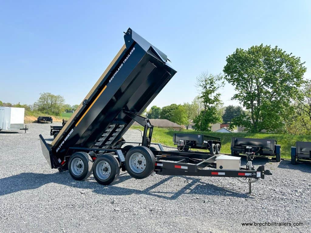 Trailer in dump position for demonstration.