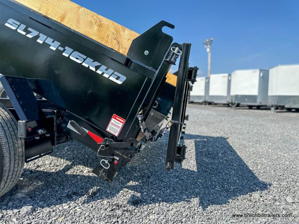 Southland 16K Heavy Duty Dump Trailer with spread gate open while in dump position.