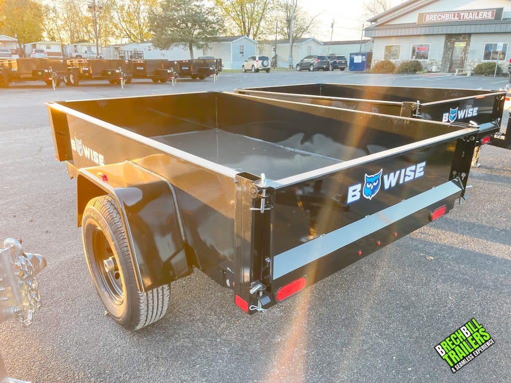 Back view of a new Bwise R Series 5K Dump Trailer