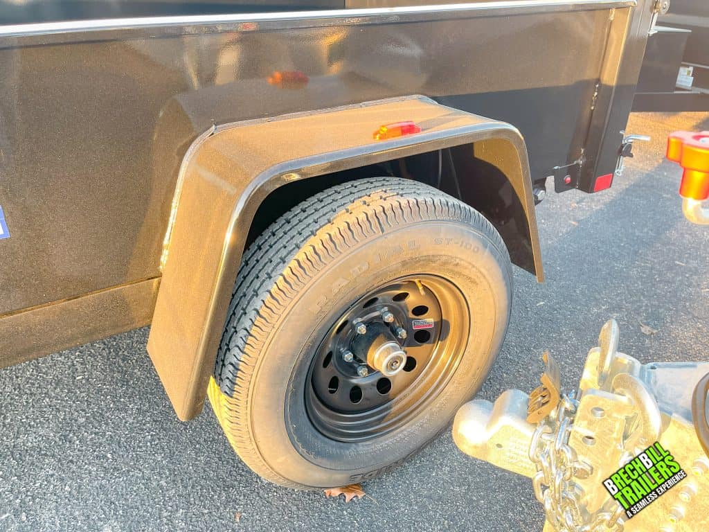Black wheels on a new Bwise R Series 5K Dump Trailer