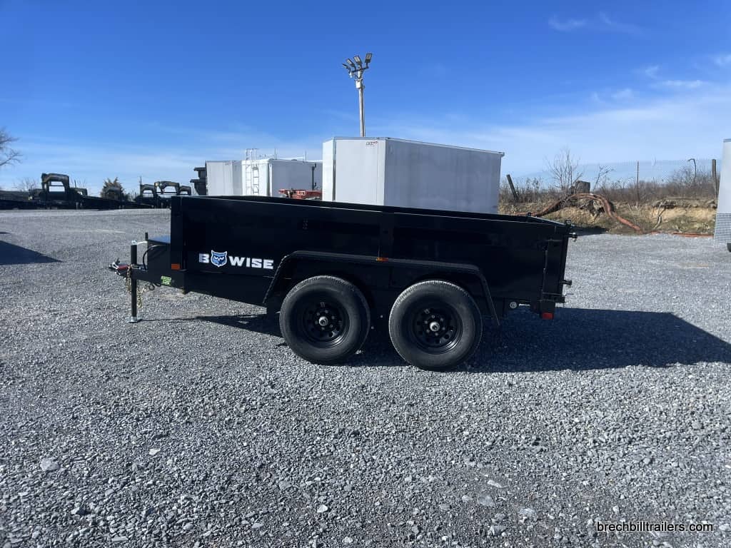 Side view of a new black Bwise LP LE 10K Low Pro Dump Trailer