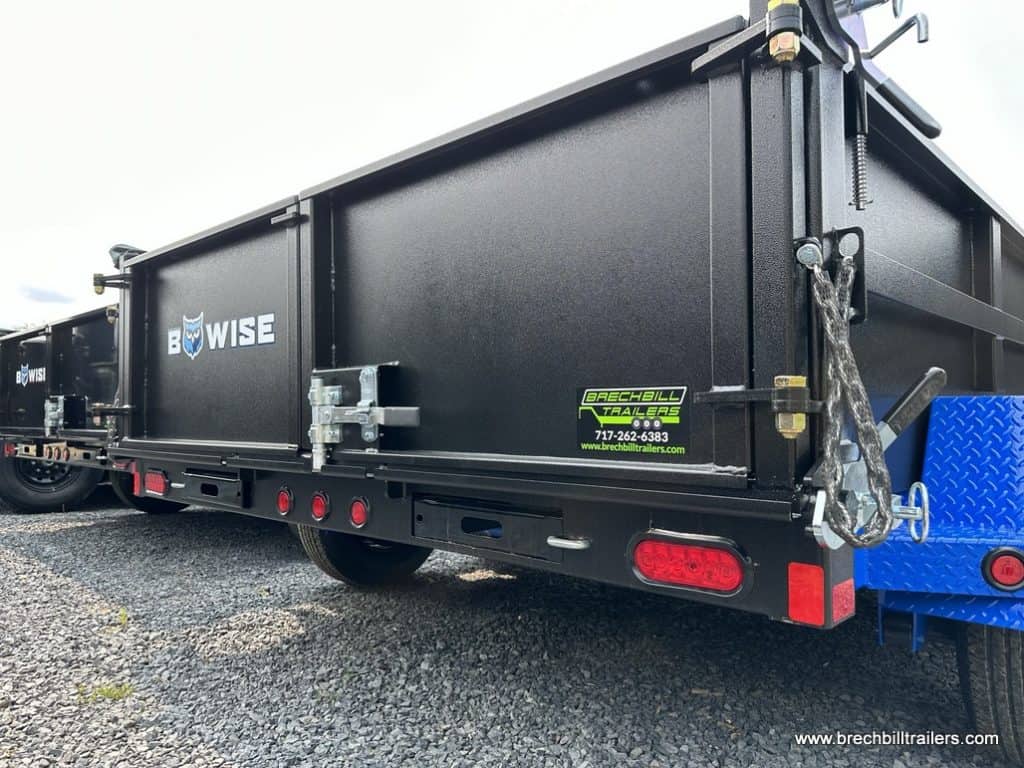 Back of a new Bwise 10K DLP Low Pro Dump Trailer