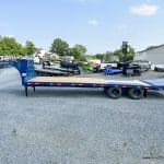A brand new 30ft Belmont 26K Heavy Duty Gooseneck Trailer with blue frame.