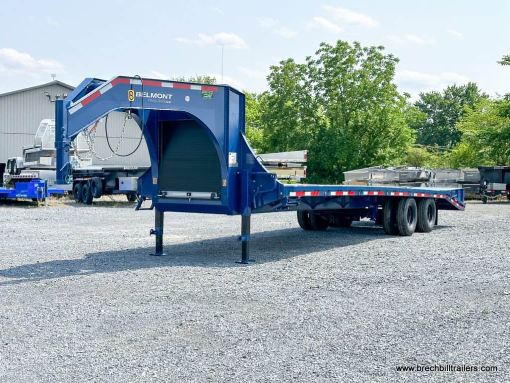 A parked 30ft Belmont 26K Heavy Duty Gooseneck Trailer