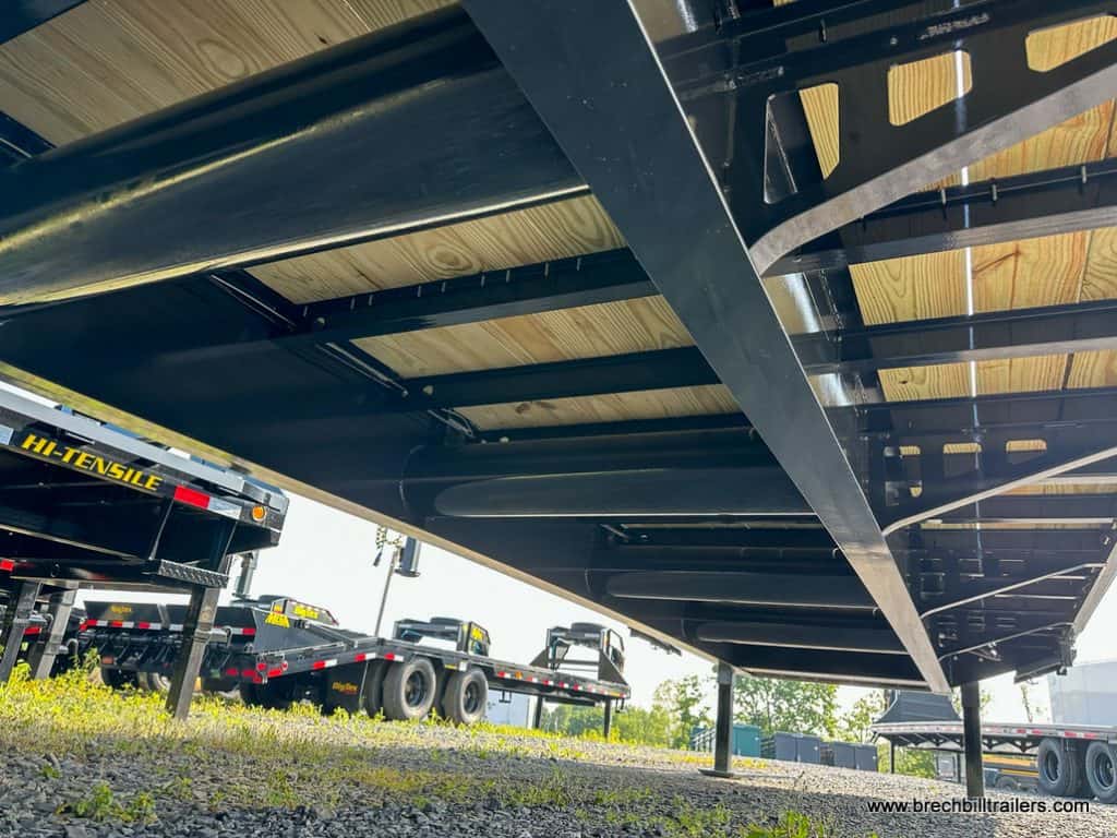 The trailer's frame and view of crossmembers from below.