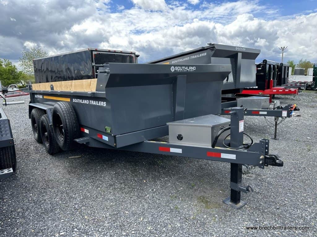 A 7x14 charcoal gray Southland 16K Tandem Axle Dump Trailer for sale.