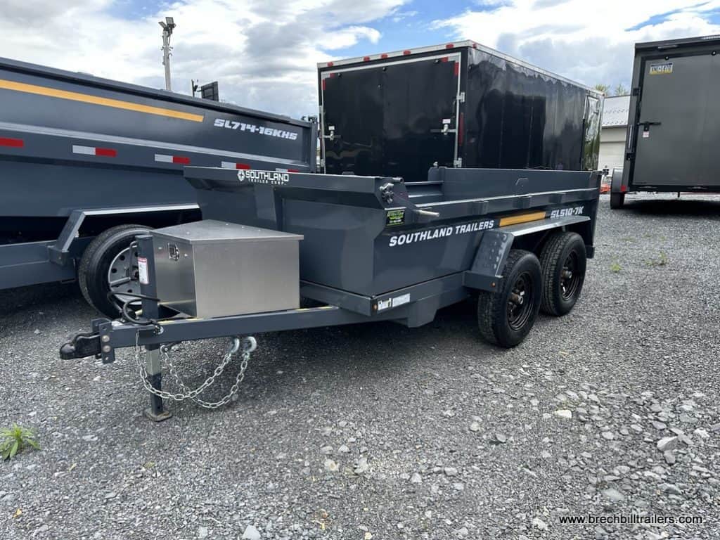 A parked Southland 7K Tandem Axle Dump Trailer 5'x10' (SL510-7K)