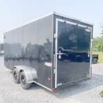 Back view of a Bravo Scout 7K Enclosed Cargo Trailer