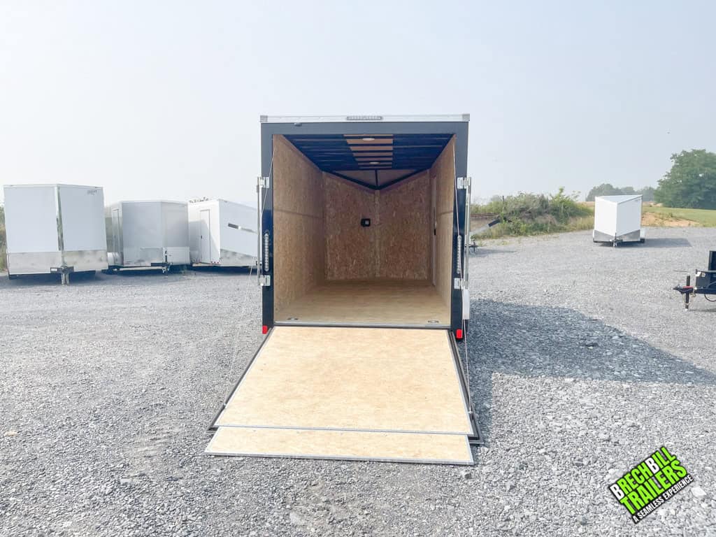Bravo Scout 7K Enclosed Cargo Trailer with the door ramp open