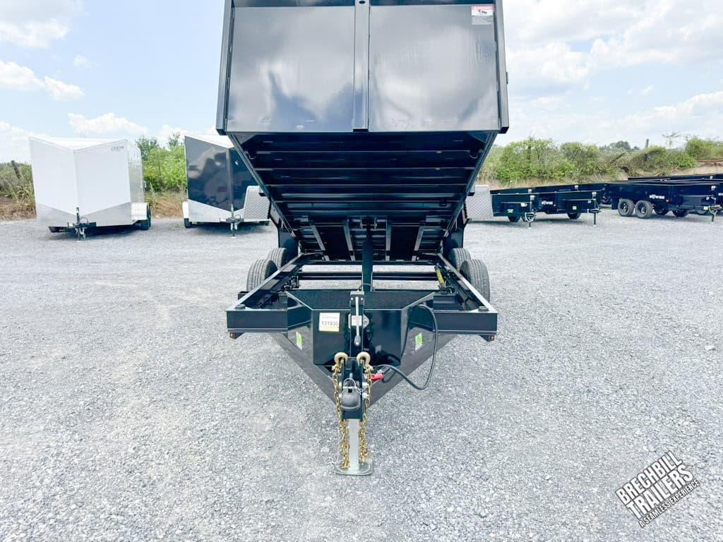 Bwise 10K High Side Dump Trailer front view while in the dump position