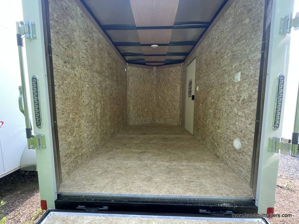 Inside a parked Bravo Scout 3K Enclosed Cargo Trailer