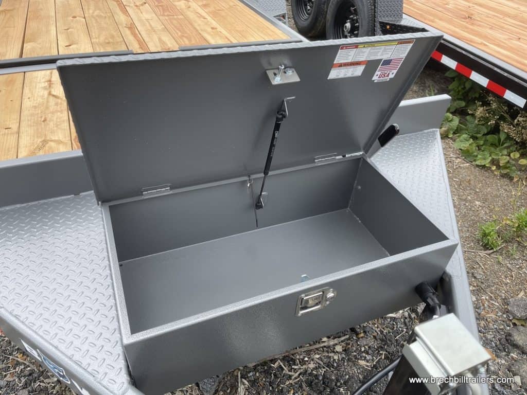 Toolbox on a 7x20 Bwise 15K Low Pro Gravity Tilt Deck Trailer