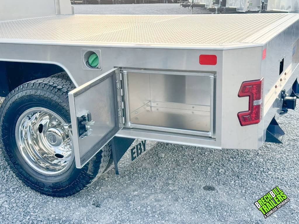 Opened tool box area on the EBY Free Country Truck Bed