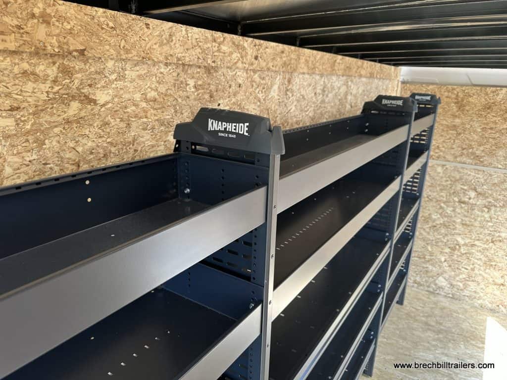 Shelving inside the Bravo contractor trailer.