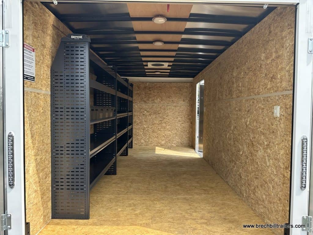 Inside the Bravo 10k Tradesmen enclosed contractor cargo trailer.