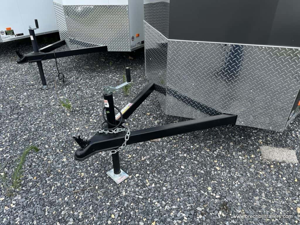 Trailer coupler on a parked Bravo 3k Scout trailer.