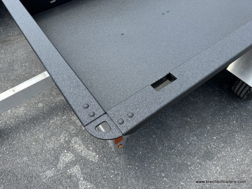 Inside the aluminum trailer.