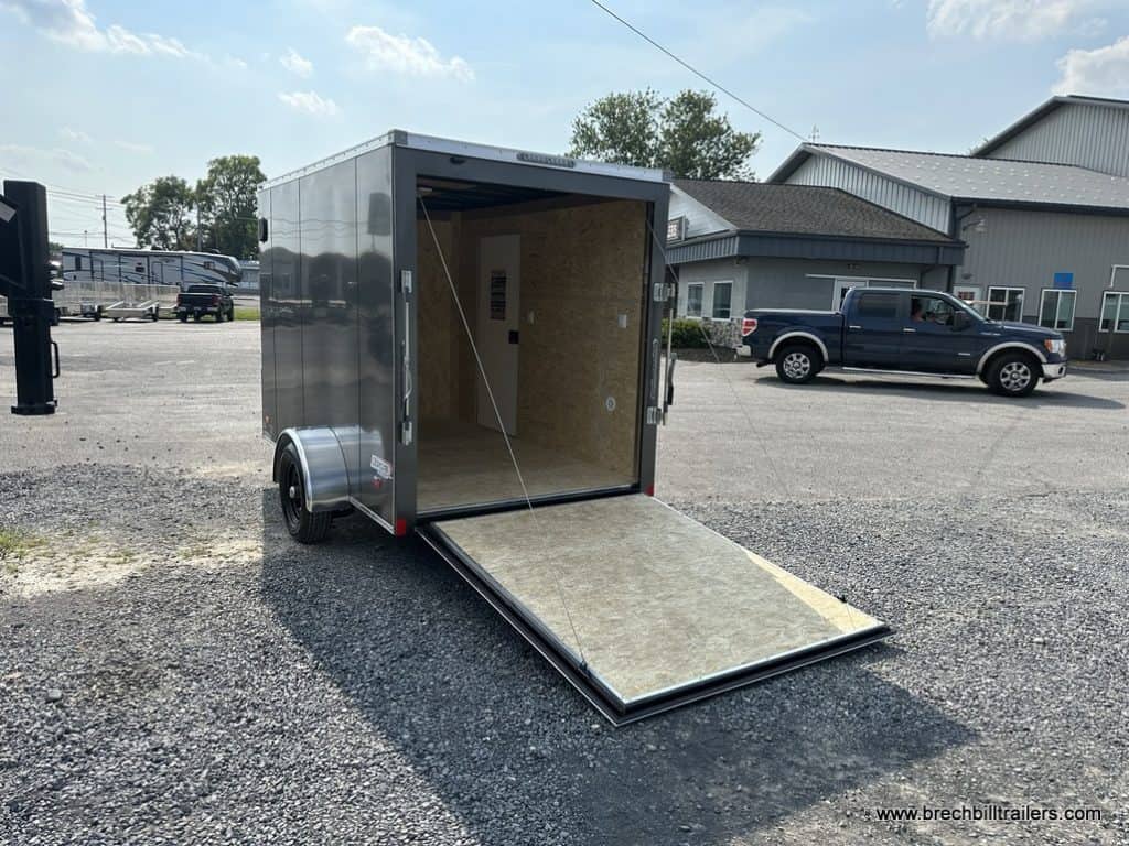 Ramp door down to see inside the trailer.
