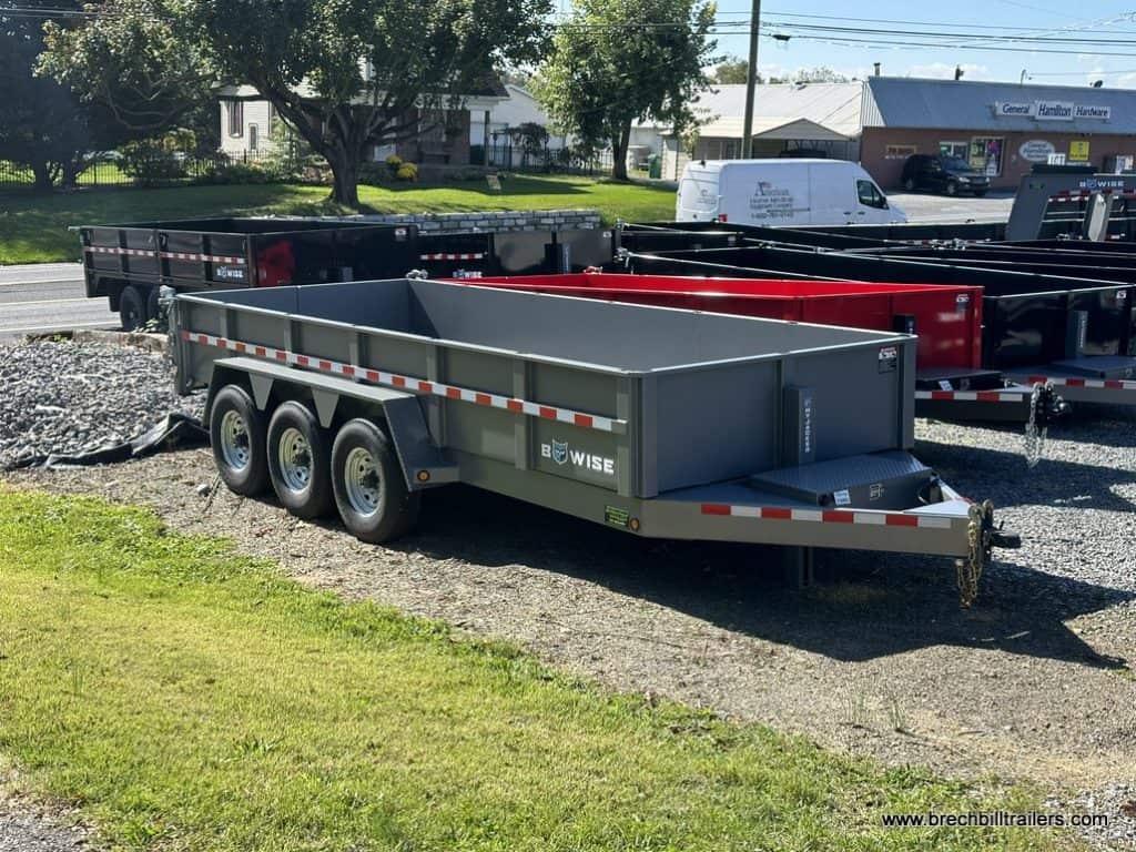 Front of a gray Bwise 21K DLP Heavy Duty Dump Trailer
