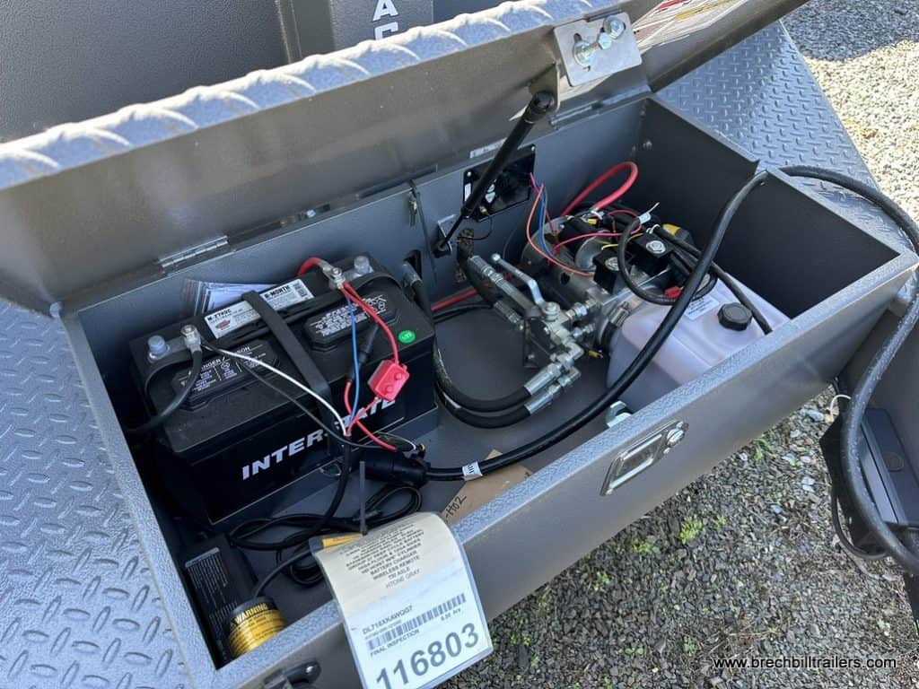 Battery box on the Bwise 21K DLP Heavy Duty Dump Trailer