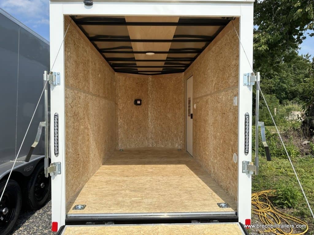 Inside a new Bravo Scout 7K Enclosed Cargo Trailer