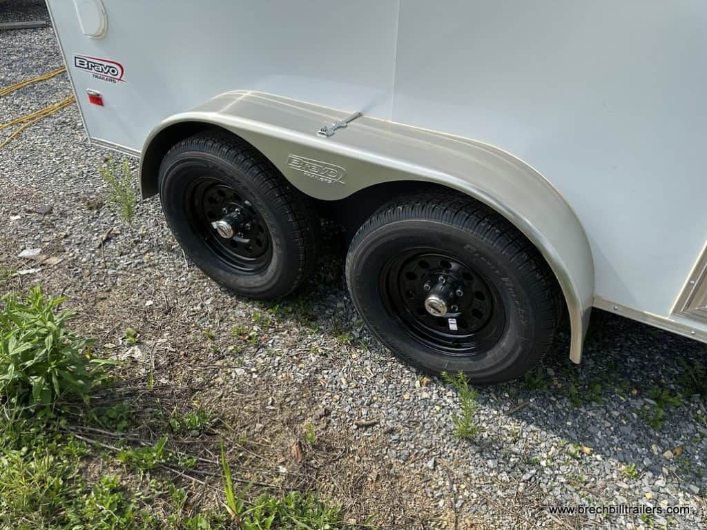 Wheels on a new Bravo Scout 7K Enclosed Cargo Trailer