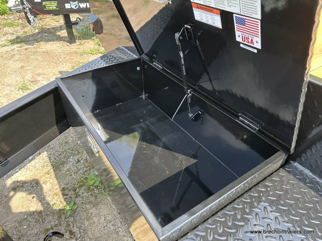 Open toolbox on the Bwise EDB 15.4K Deck Over Equipment Trailer