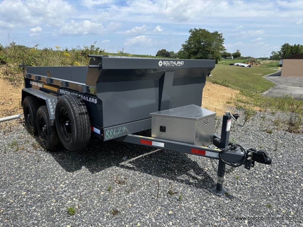 Front view of a brand new 6x10 Southland 10K Tandem Axle Dump Trailer