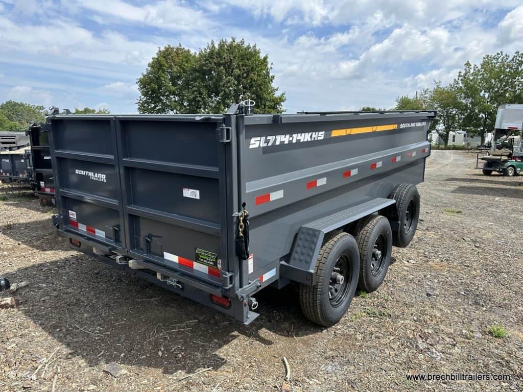 Back side view of Southland 15K Tandem Axle High Side Dump Trailer