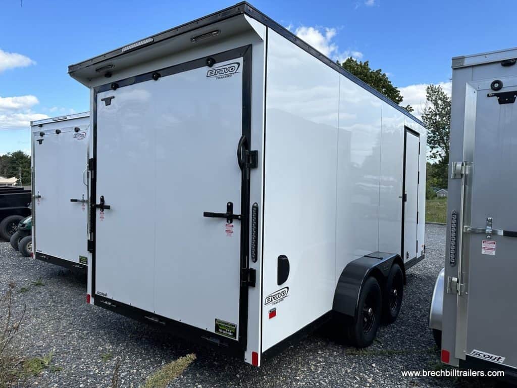 Back of a Bravo Scout 7K Enclosed Cargo Trailer