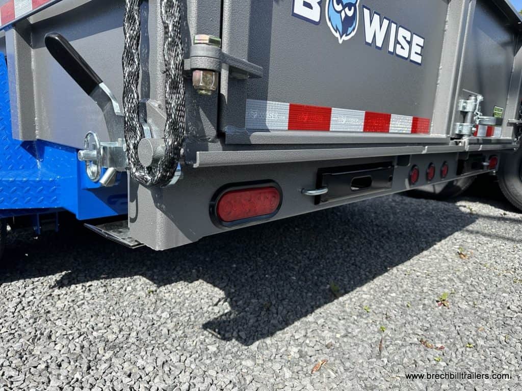 A 7x16 Bwise DLP 15K Heavy Duty Dump Trailer with gray box and blue frame.