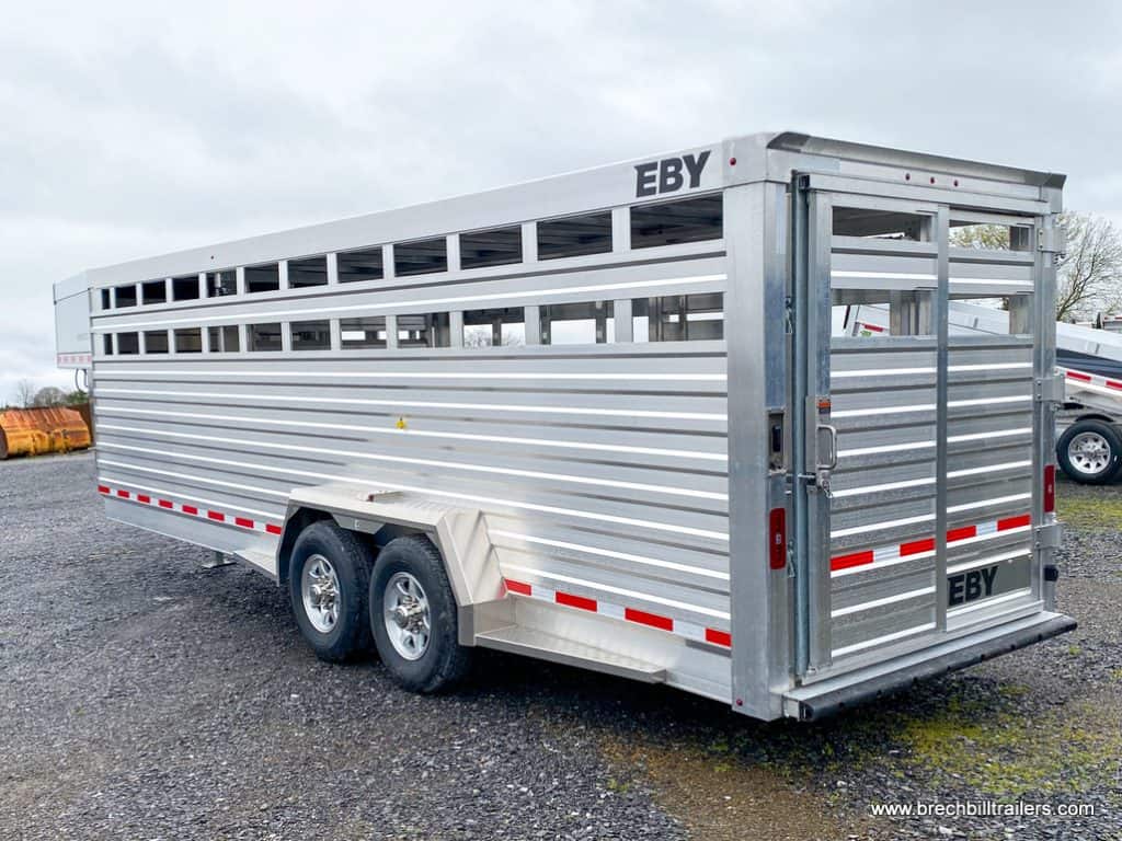 Side view of the aluminum EBY Gooseneck Livestock Trailer 7x24 Maverick