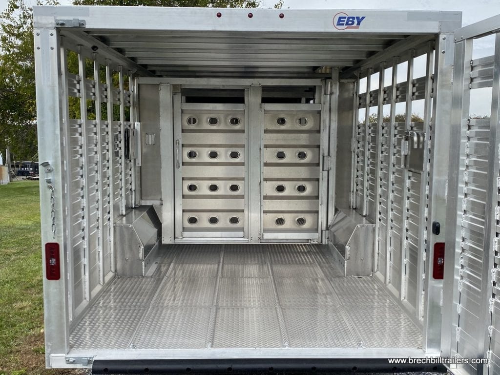 Looking in the back of the EBY 19K Ruff Neck Livestock Trailer