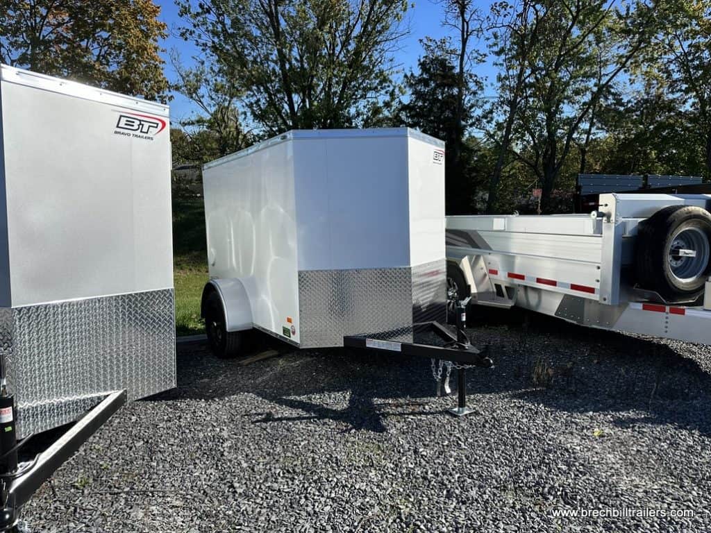 Parked Bravo 3K Scout Enclosed Cargo Trailer 5’x8’