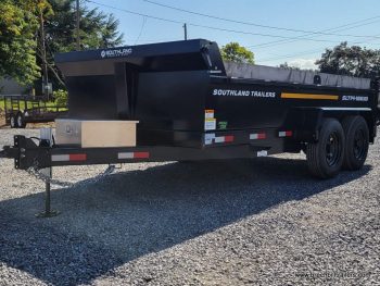 Front of Southland 16K Heavy Duty Dump Trailer with a storage box.